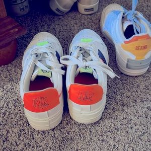 Nike bright neon orange and lime  green with royal blue